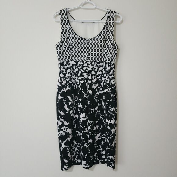NWT WHBM Sleeveless Mixed Print Sheath Dress Size 8 White Black Style 570106517 - Picture 2 of 7